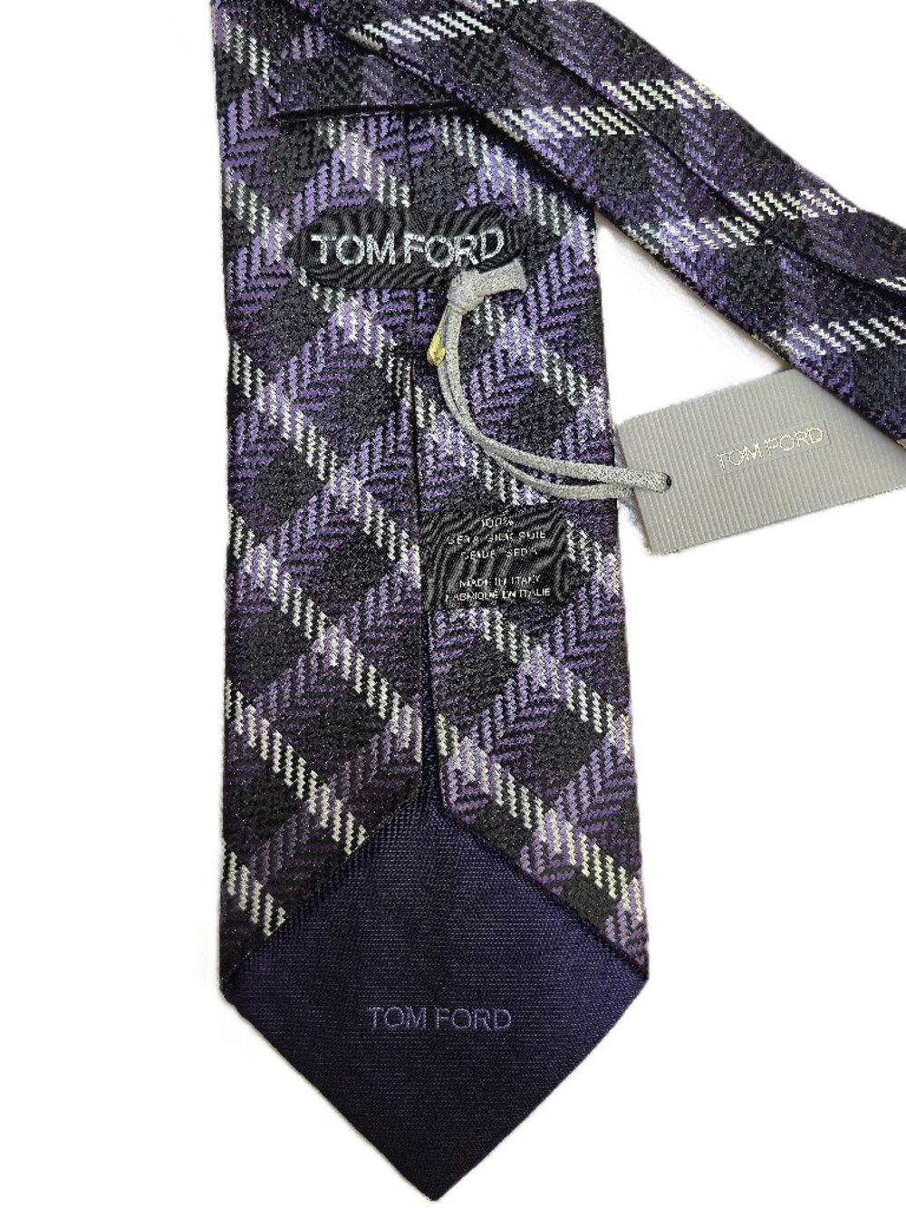 NWT TOM FORD Purple Black White Plaid Woven Silk Tie Italy $280 - Picture 2 of 6